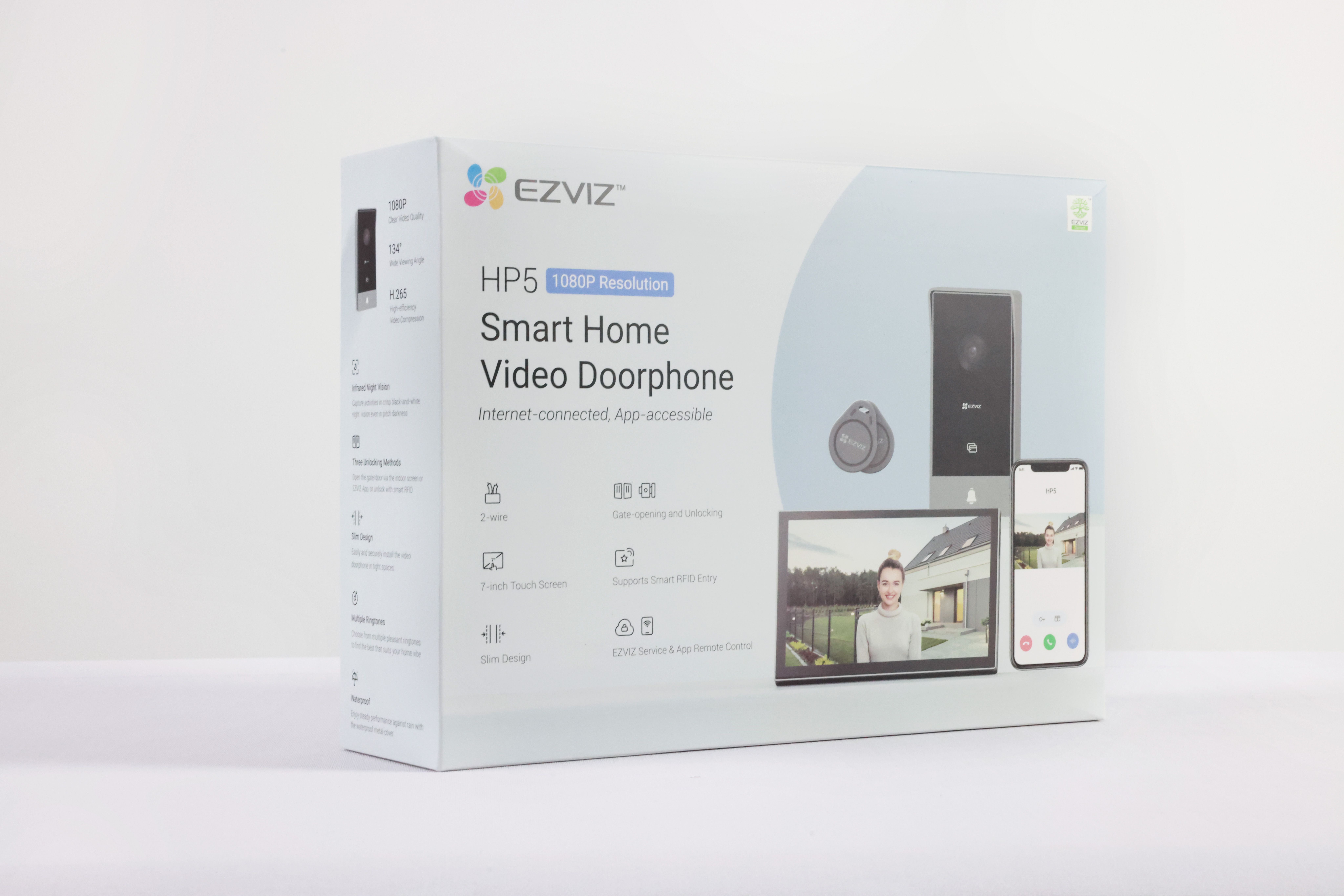 EZVIZ HP5 színes video kaputelefon, 7 hüvelykes átmérő, távoli nyitás, 2 vezeték, beépített csengő, kétirányú beszéd