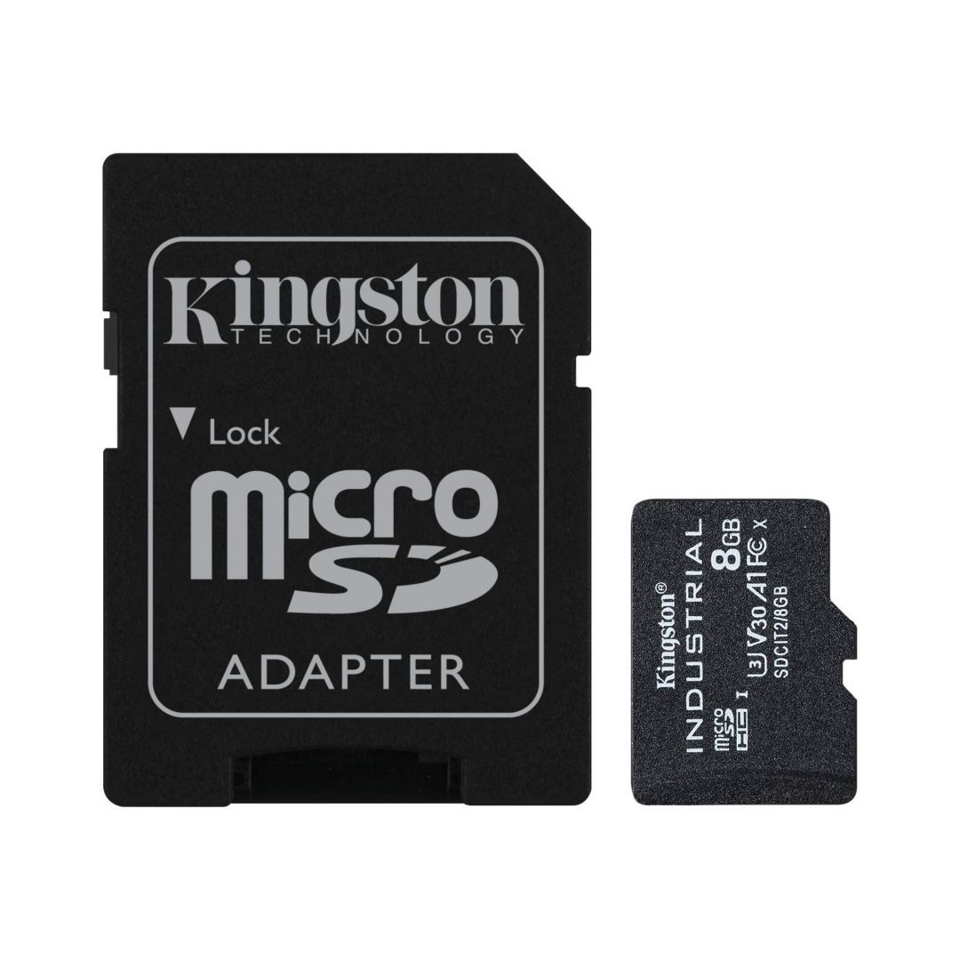 KINGSTON Memóriakártya MicroSDHC 8GB Industrial C10 A1 pSLC + Adapter
