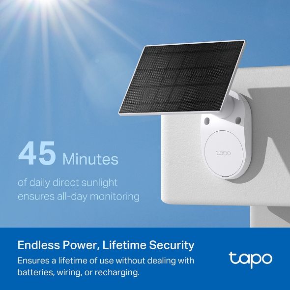 TP-LINK Wireless Kamera Cloud beltéri/kültéri + Okos Solar Panel IP65, TAPO C410 KIT