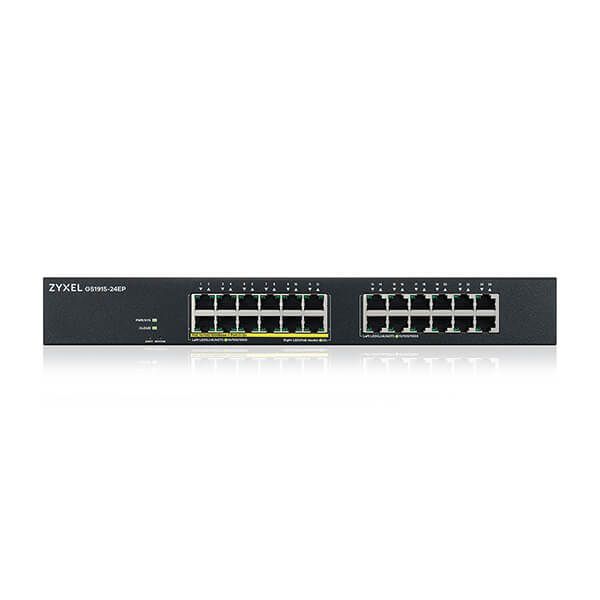 ZYXEL Switch 24x1000Mbps (12xPOE) Fémházas Menedzselhető, Rackes (24GbE port), GS1915-24EP-EU0101F