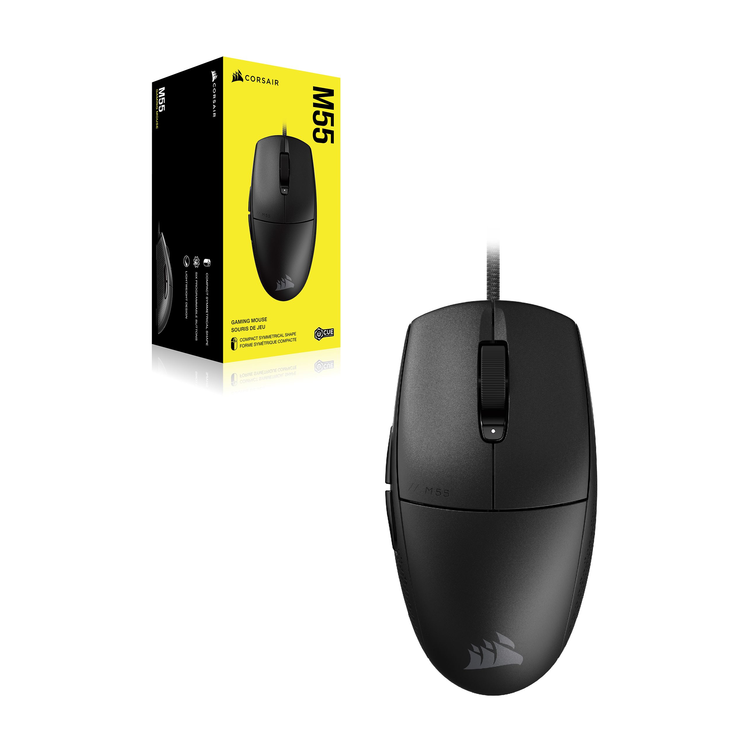 CORSAIR Vezetékes Egér Gaming, M55 Lightwight, 6 programozható gomb, Ultra-könnyű, 16000dpi, fekete