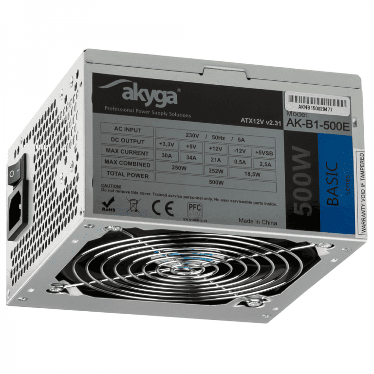 AKYGA Tápegység 500W, 12cm, 20+4