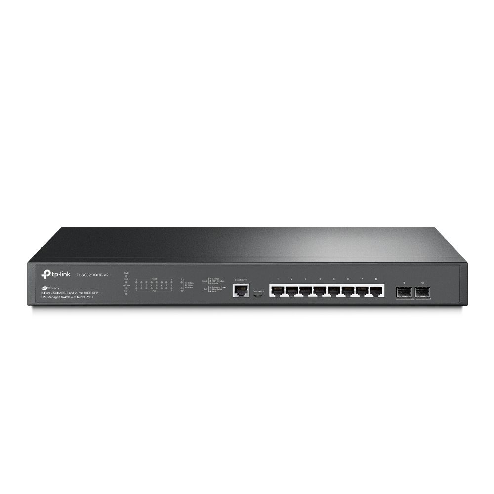 TP-LINK Switch 8x2500Mbps (8xPOE+) + 2x10G SFP+ + 1xkonzol port + 1xUSB, Menedzselhető, SG3210XHP-M2
