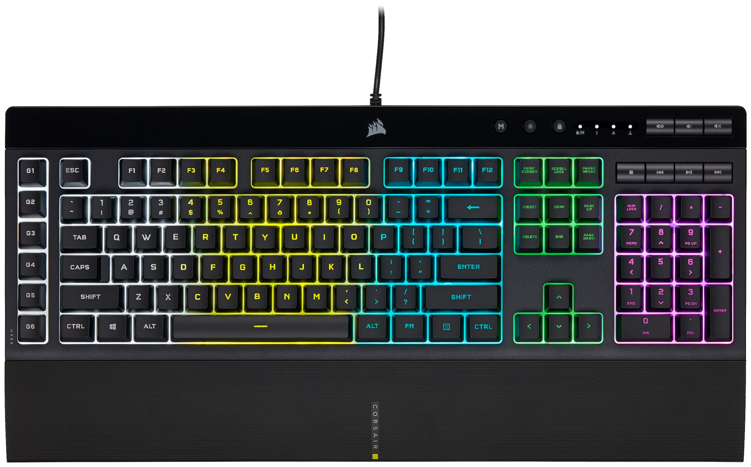 CORSAIR Vezetékes Billentyűzet Gaming, K55 RGB PRO, 6 programozható billentyű, Cseppálló, Csuklótámasz, US, fekete
