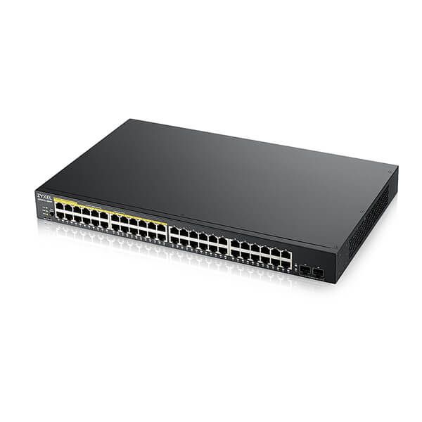 ZYXEL Switch 48x1000Mbps (24xPOE) + 2xGigabit SFP, Fémházas Menedzselhető (48 GbE port), GS1900-48HPV2-EU0101F