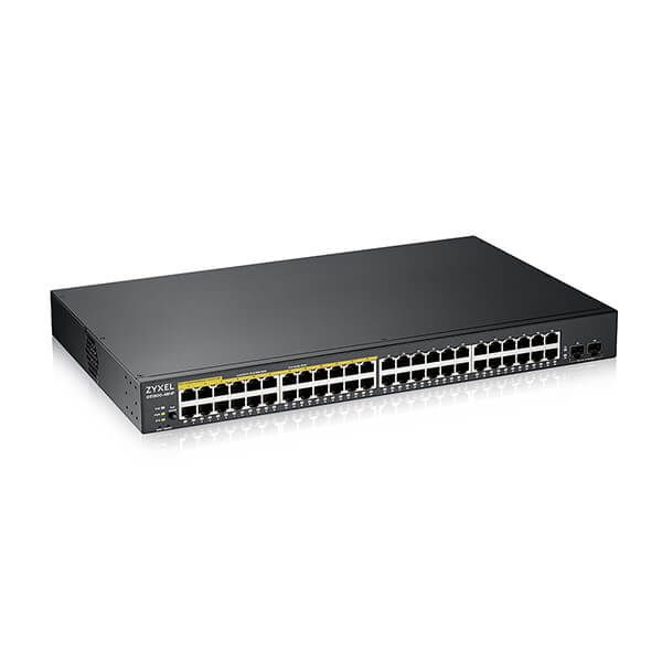 ZYXEL Switch 48x1000Mbps (24xPOE) + 2xGigabit SFP, Fémházas Menedzselhető (48 GbE port), GS1900-48HPV2-EU0101F