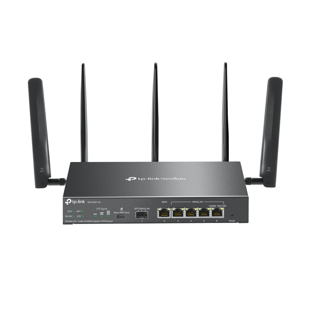TP-LINK Vezetékes Omada AX3000 VPN Router 1xWAN(1000Mbps) + 4xLAN(1000Mbps) + 1xSFP + 1xUSB3.0, ER706W