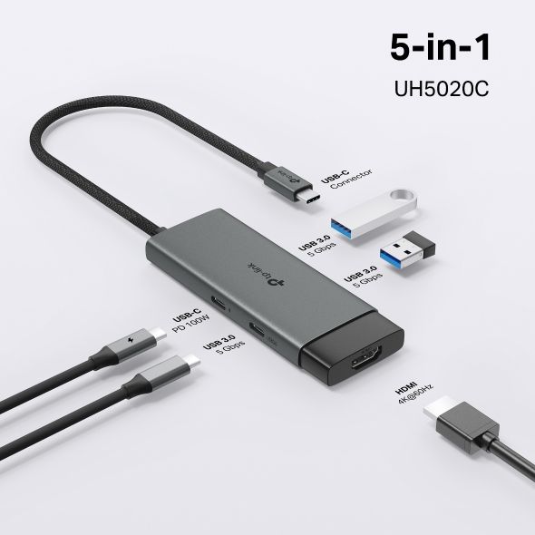 TP-LINK USB Type-C HUB 5 portos 1xHDMI + 1xPD 100W +1xUSB-C + 2xUSB, UH5020C