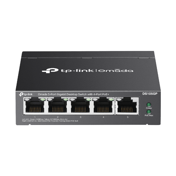 TP-LINK Switch 5x1000Mbps(4xPOE) Fémházas (Omada), DS105GP