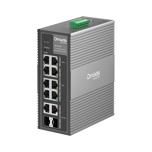 TP-LINK Switch Ipari 6x1000Mbps(POE+) + 2x1000Mbps(POE++) + 2xGigabit kombó SFP Fémházas, IES210GPP