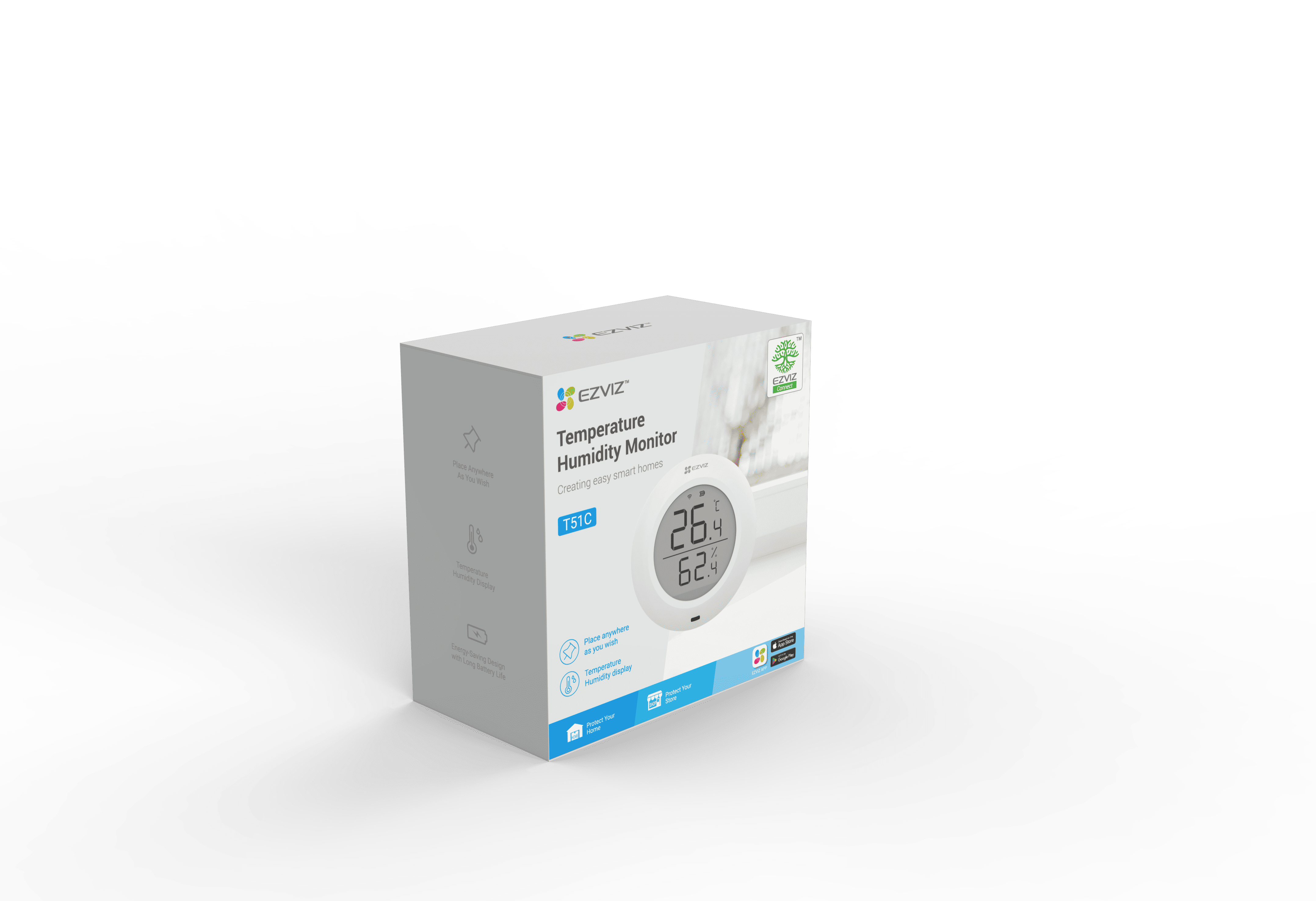 EZVIZ T51C okos hőmérséklet és páratartalom érzékelő,  1,8 kijelző, valós idejű megfigyelés, azonnali risztás,