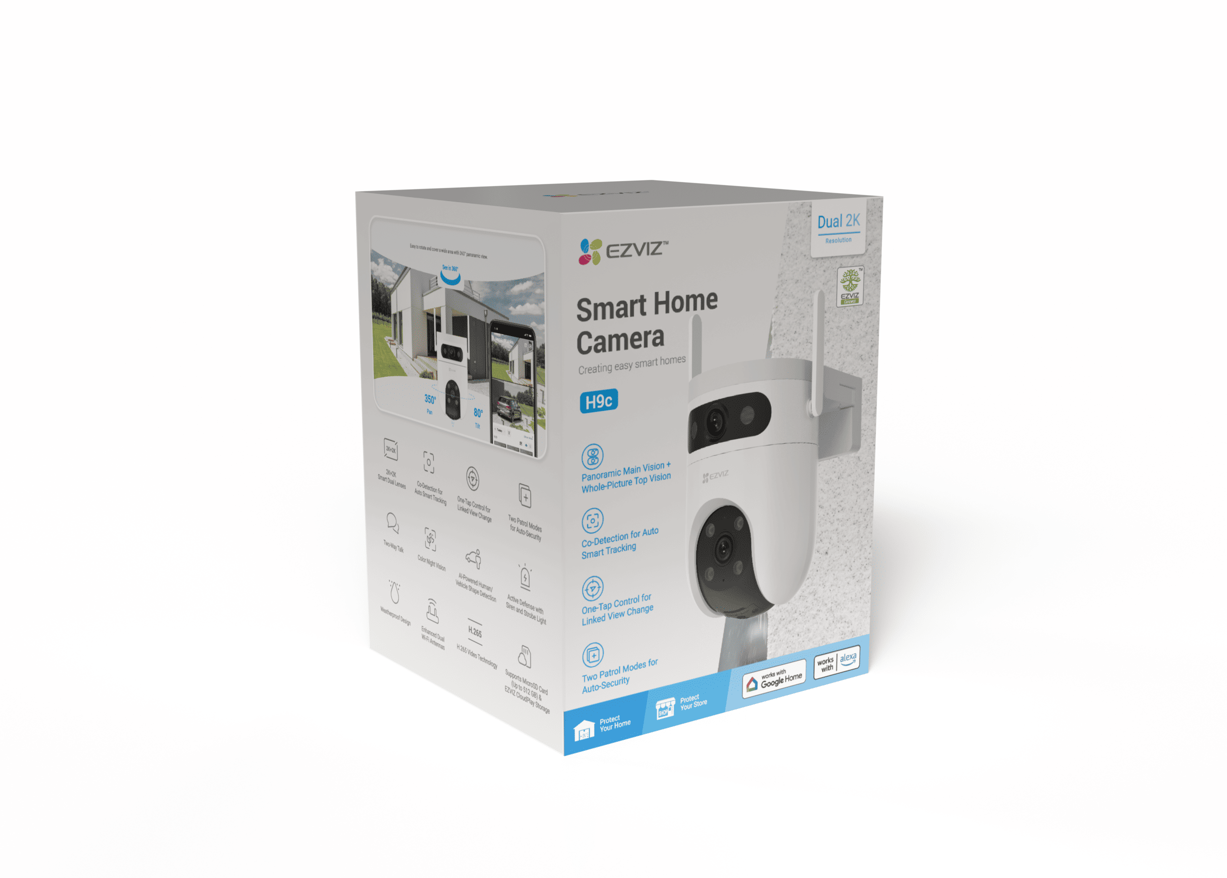 EZVIZ H9C dual kültéri kamera, 2K + 2K 3 MP, 360°, color night vision, 2 járőr mód, társérintkezés, alakérzékelés, 512GB