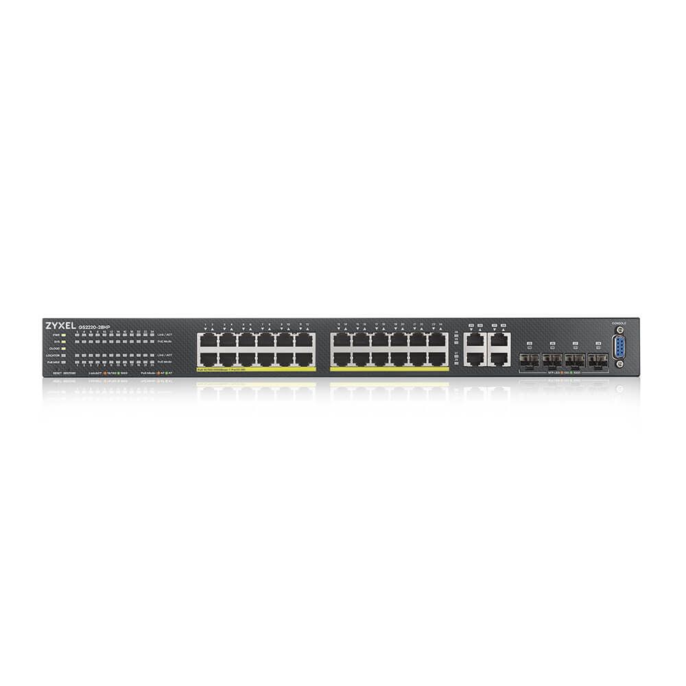 ZYXEL Switch 24x1000Mbps (24xPOE) + 4xGigabit kombó SFP, Menedzselhető Rackes, GS2220-28HP-EU0101F