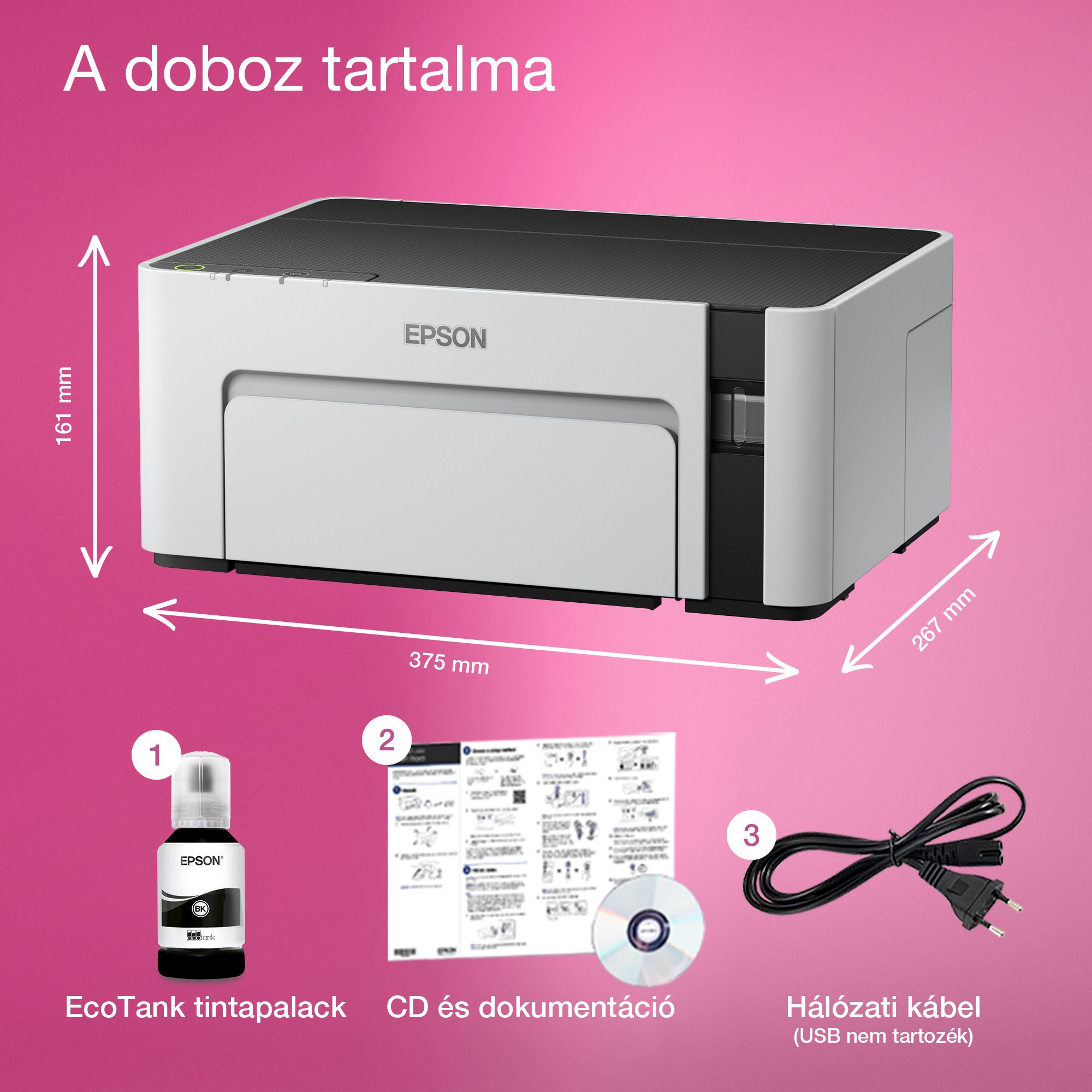EPSON Tintasugaras nyomtató - EcoTank M1100 (A4, 1440x720 DPI, 32 lap/perc, USB)