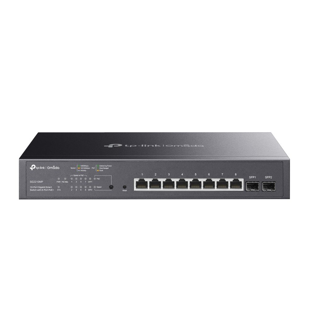 TP-LINK Switch 8x1000Mbps (8xPOE+) + 2xSFP, Menedzselhető, SG2210MP
