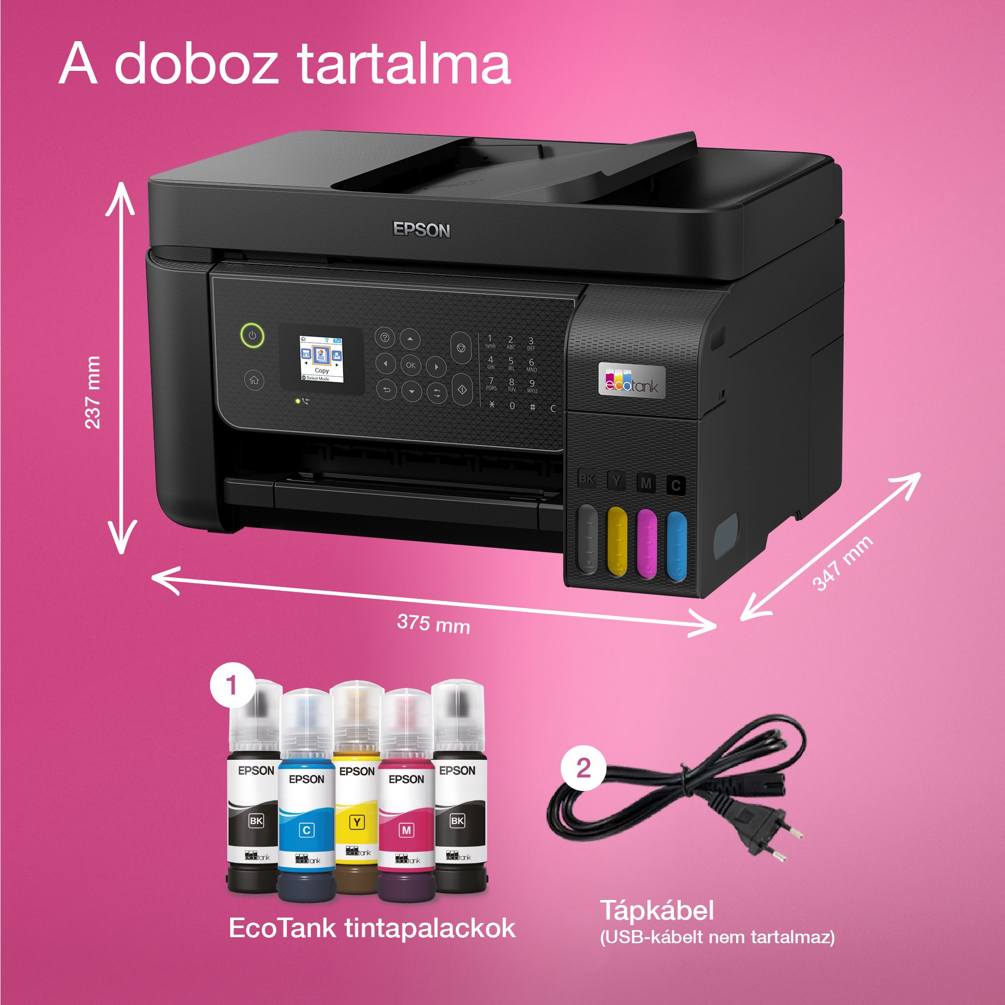 EPSON Tintasugaras nyomtató - EcoTank L5310 (A4, MFP, színes, 5760x1440 DPI, 33 lap/perc, ADF, USB/LAN/Wifi)