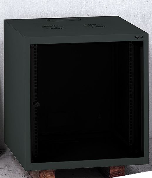 LEGRAND fali rack szekrény 19` 12U MAG: 626 SZÉL: 600 MÉLY: 600 antracit egyrészes üvegajtós készre szerelet MAX: 36 kg