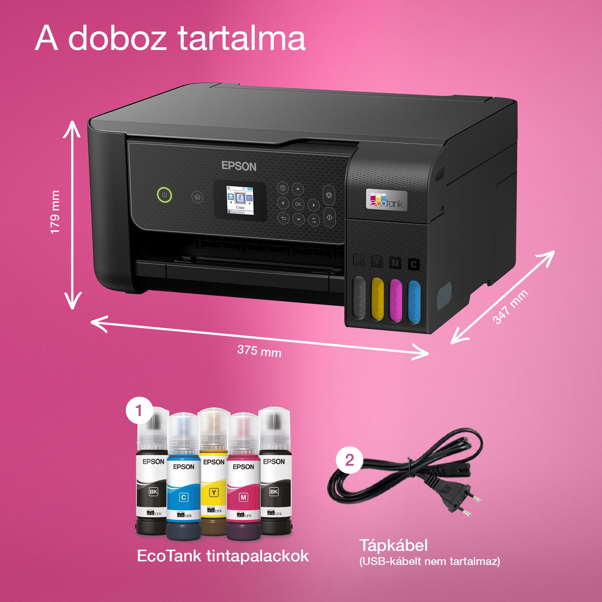 EPSON Tintasugaras nyomtató - EcoTank L3280 (A4, MFP, színes, 5760x1440 DPI, 33 lap/perc, USB/Wifi)