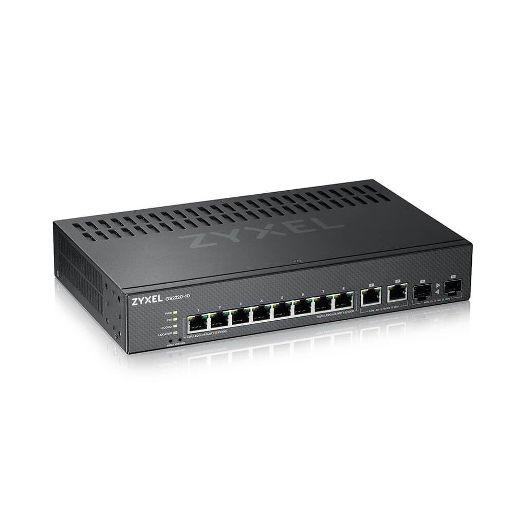 ZYXEL Switch 8x1000Mbps + 2xGigabit kombó SFP, Menedzselhető Rackes, GS2220-10-EU0101F