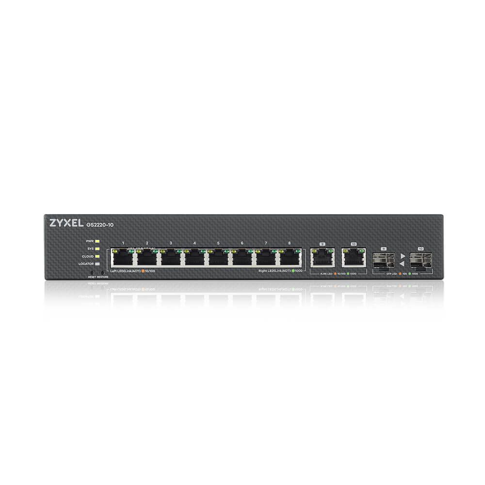 ZYXEL Switch 8x1000Mbps + 2xGigabit kombó SFP, Menedzselhető Rackes, GS2220-10-EU0101F