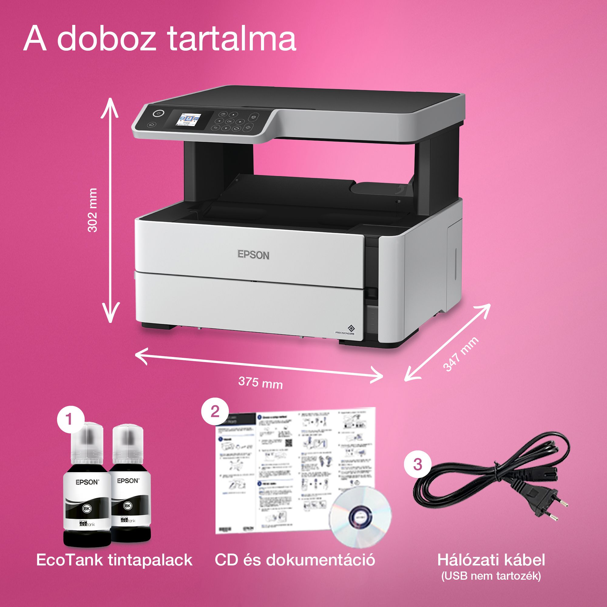 EPSON Tintasugaras nyomtató - EcoTank M2170 (A4, MFP, 1200x2400 DPI, 39 lap/perc, USB/LAN/Wifi)