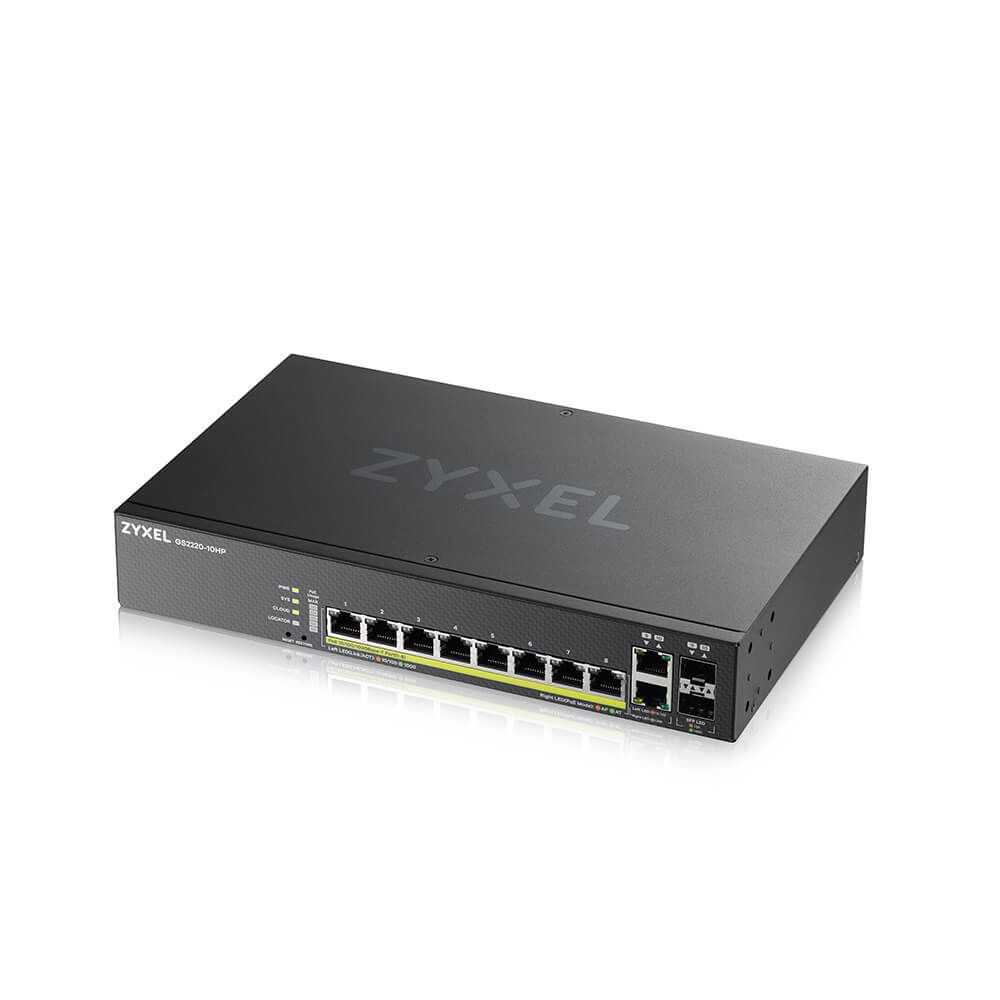ZYXEL Switch 8x1000Mbps (8xPOE) + 2xGigabit kombó SFP, Menedzselhető Rackes, GS2220-10HP-EU0101F