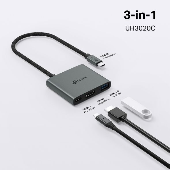 TP-LINK USB Type-C HUB 3 portos 1xHDMI + 1xPD 100W + 1xUSB(5Gpbs), UH3020C