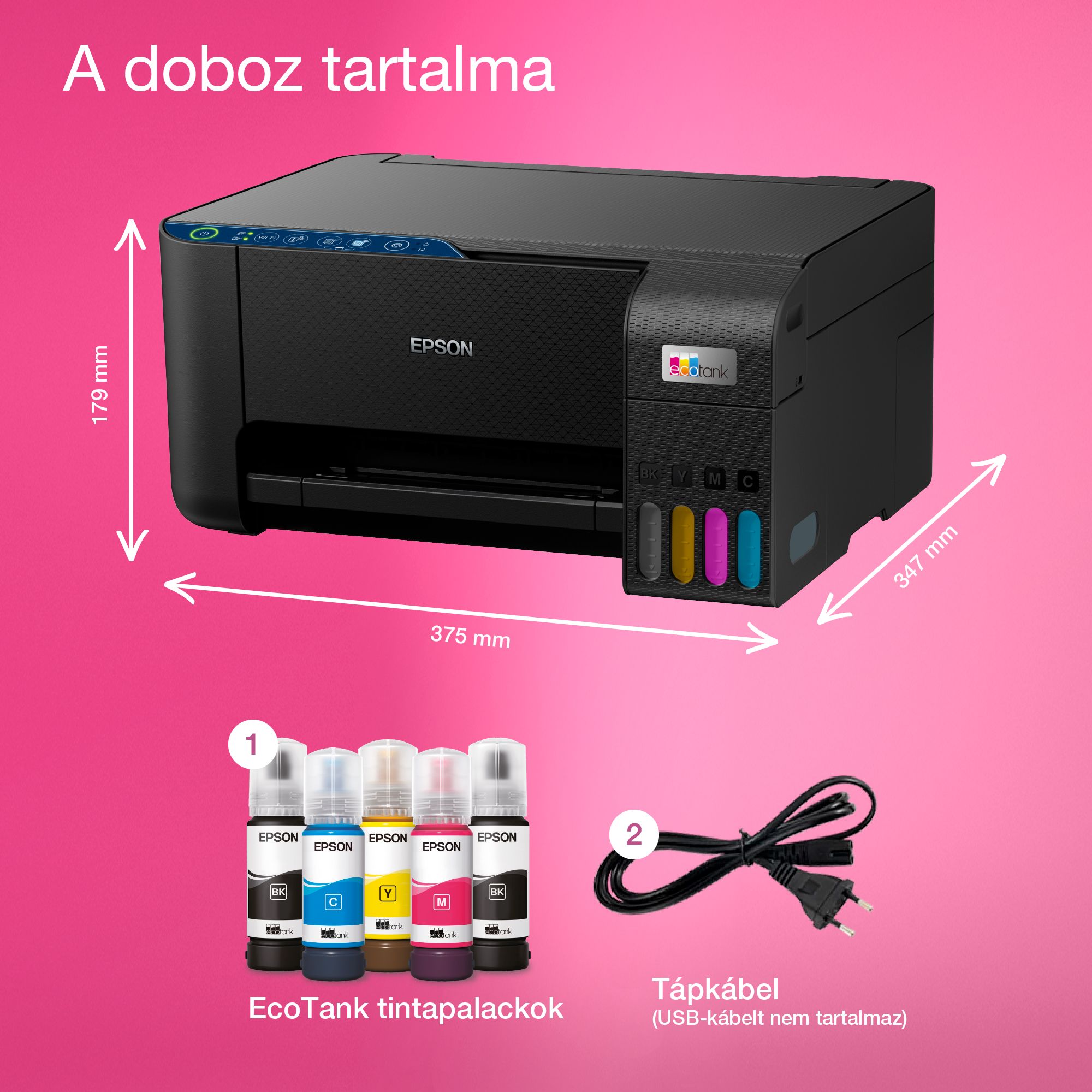 EPSON Tintasugaras nyomtató - EcoTank L3271 (A4, MFP, színes, 5760x1440 DPI, 33 lap/perc, USB/Wifi)