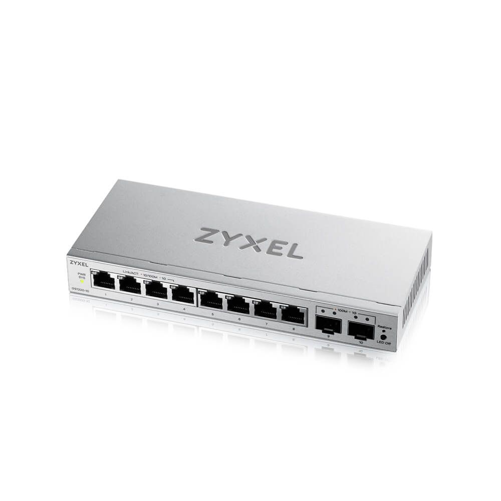 ZYXEL Switch 8x1000Mbps + 2xSFP Fémházas Asztali, Web menedzselés, GS1200-10V3-EU0101F