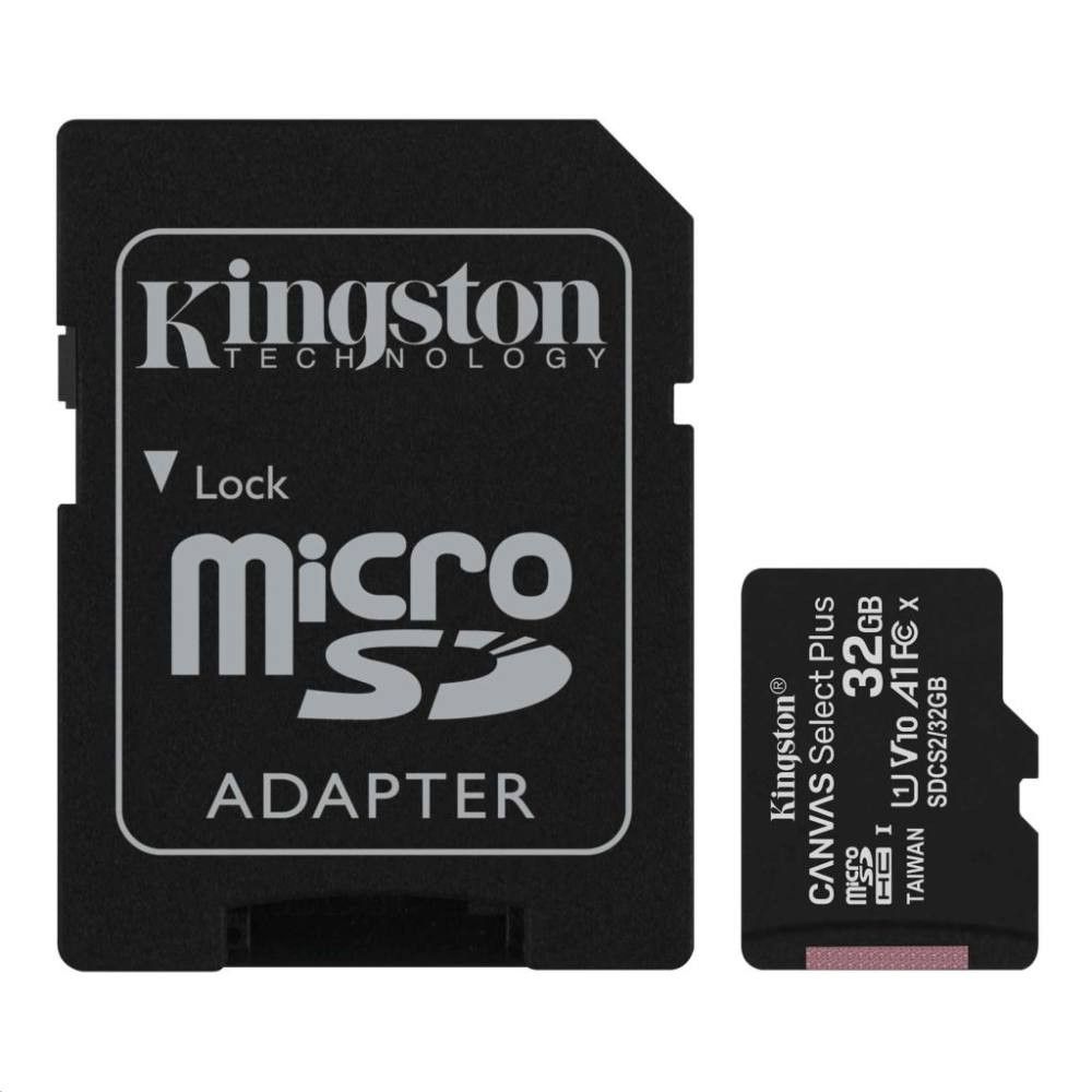KINGSTON Memóriakártya MicroSDHC 32GB Canvas Select Plus 100R A1 C10 + Adapter