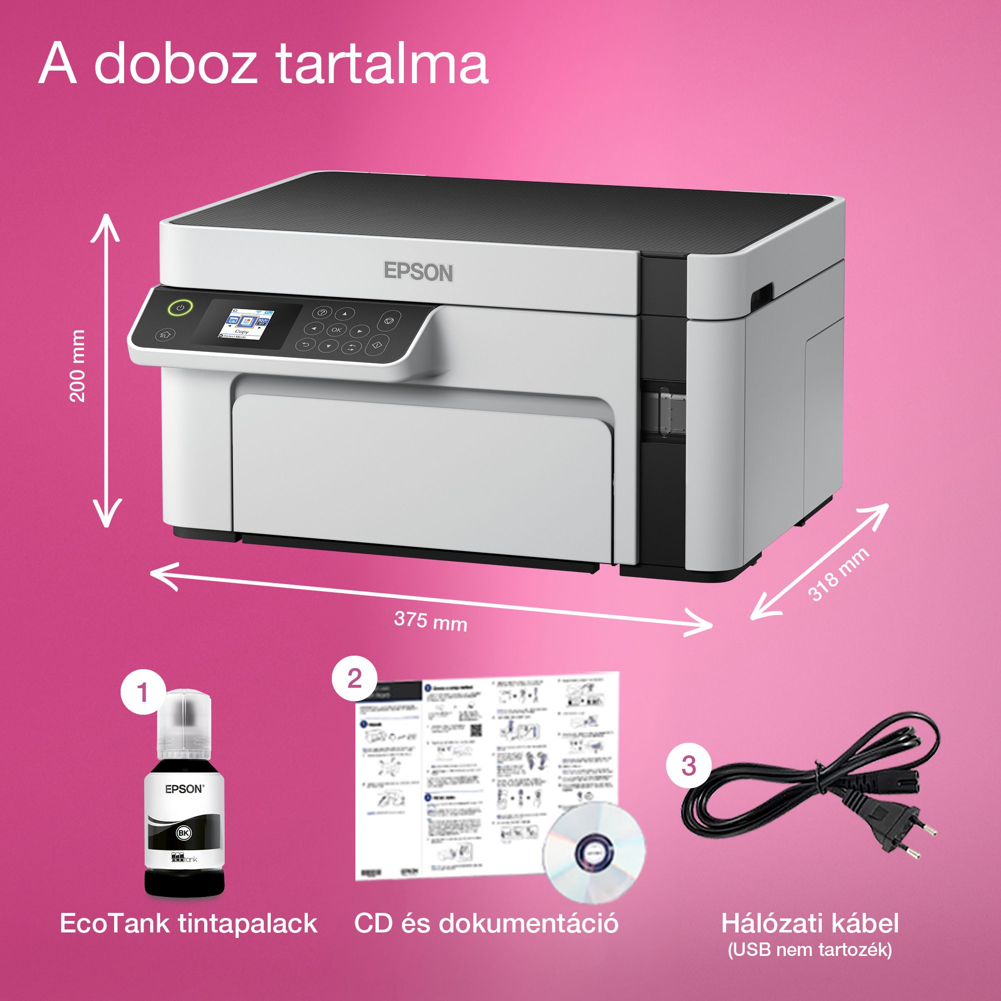 EPSON Tintasugaras nyomtató - EcoTank M2120 (A4, MFP, 1440x720 DPI, 32 lap/perc, USB/WiFi)
