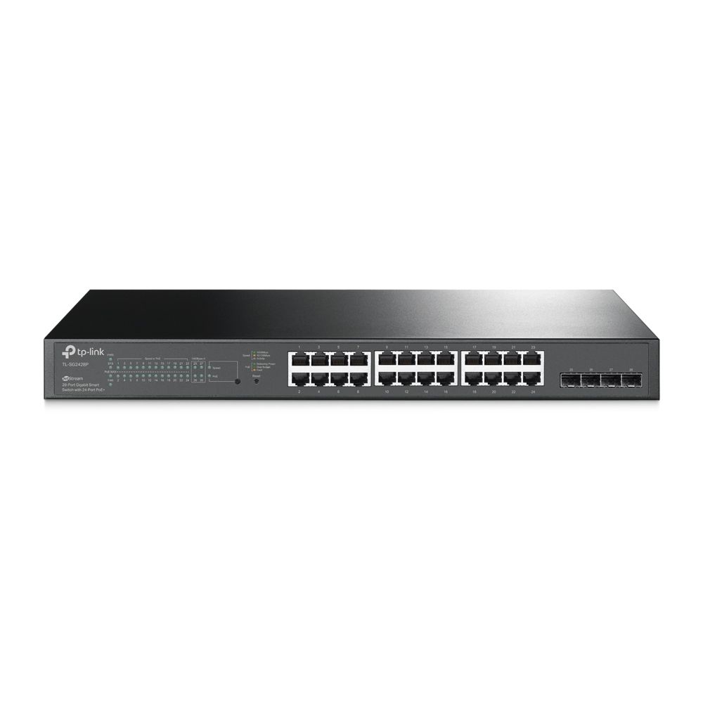 TP-LINK Switch 24x1000Mbps (24xPOE) + 4xGigabit SFP, Menedzselhető, SG2428P