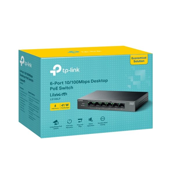 TP-LINK Switch 6x100Mbps (4xPOE) Fémházas Asztali, LS106LP