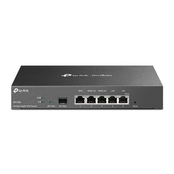 TP-LINK Vezetékes VPN Router 1xWAN(1000Mbps) + 1xSFP WAN(1000Mbps) + 4xLAN(1000Mbps), ER7206