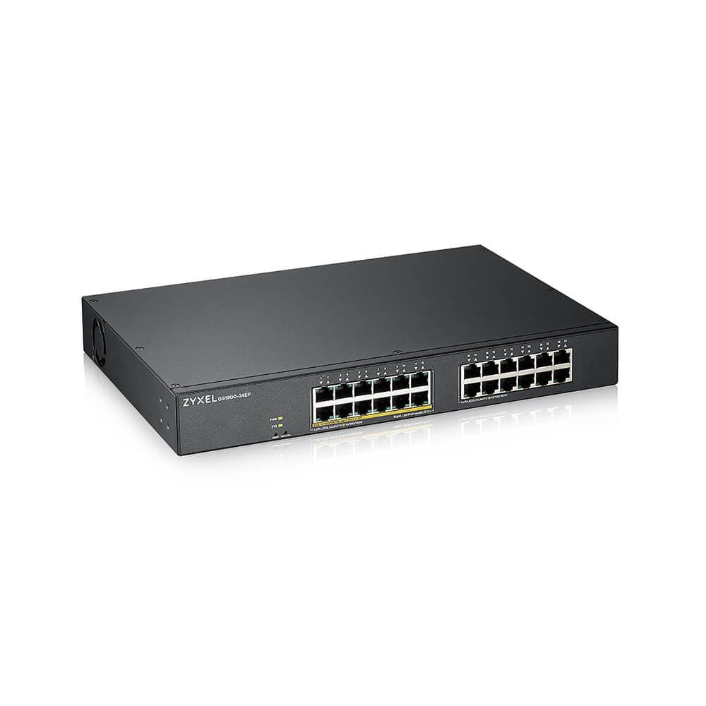 ZYXEL Switch 24x1000Mbps (12xPOE) Fémházas Menedzselhető Rackes (24 GbE port), GS1900-24EP-EU0101F