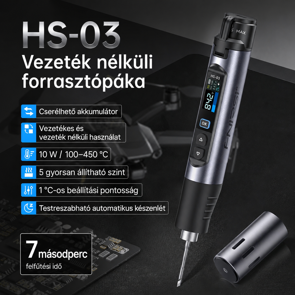 FNIRSI HS-03 Akkumulátoros Forrasztópáka