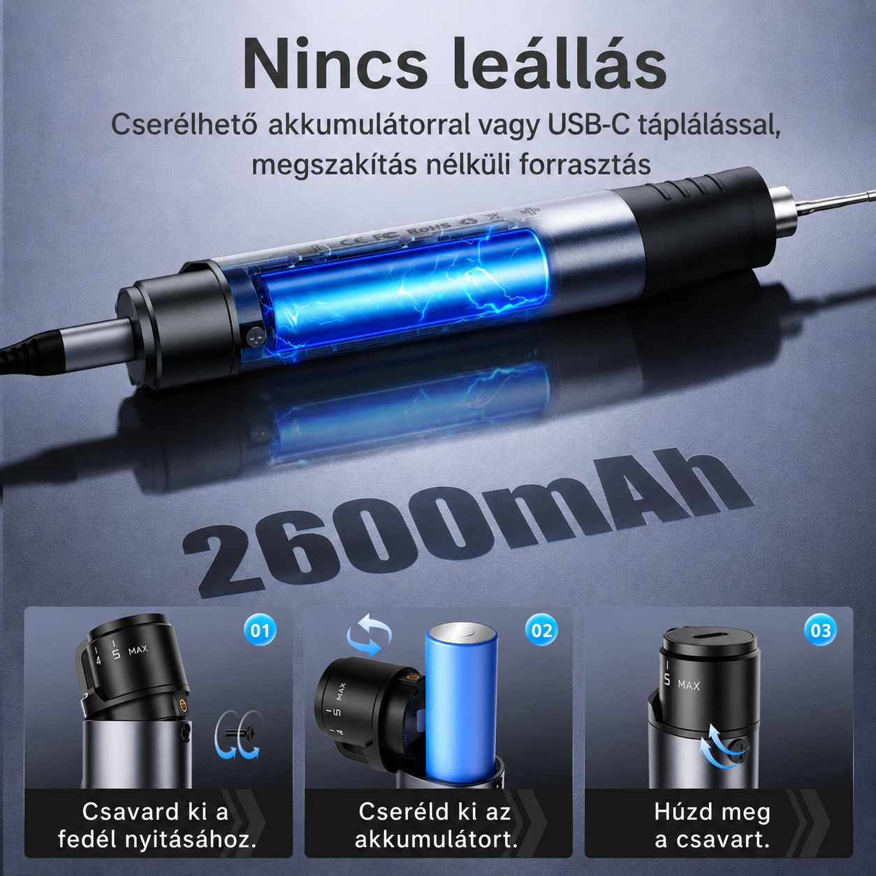 FNIRSI HS-03 Akkumulátoros Forrasztópáka